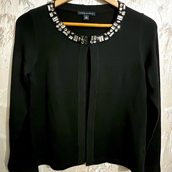 Banana Republic Black Sweater with Embellished Collar - Picture 1 of 9